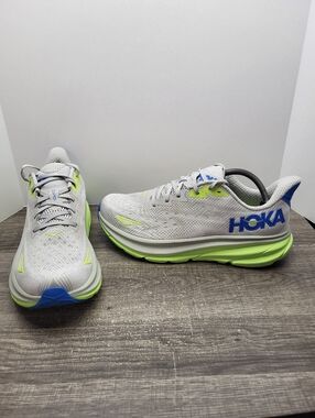 Hoka One One Clifton 9 Stardust Electric Grey Blue Running Shoes Men's Size 10.5